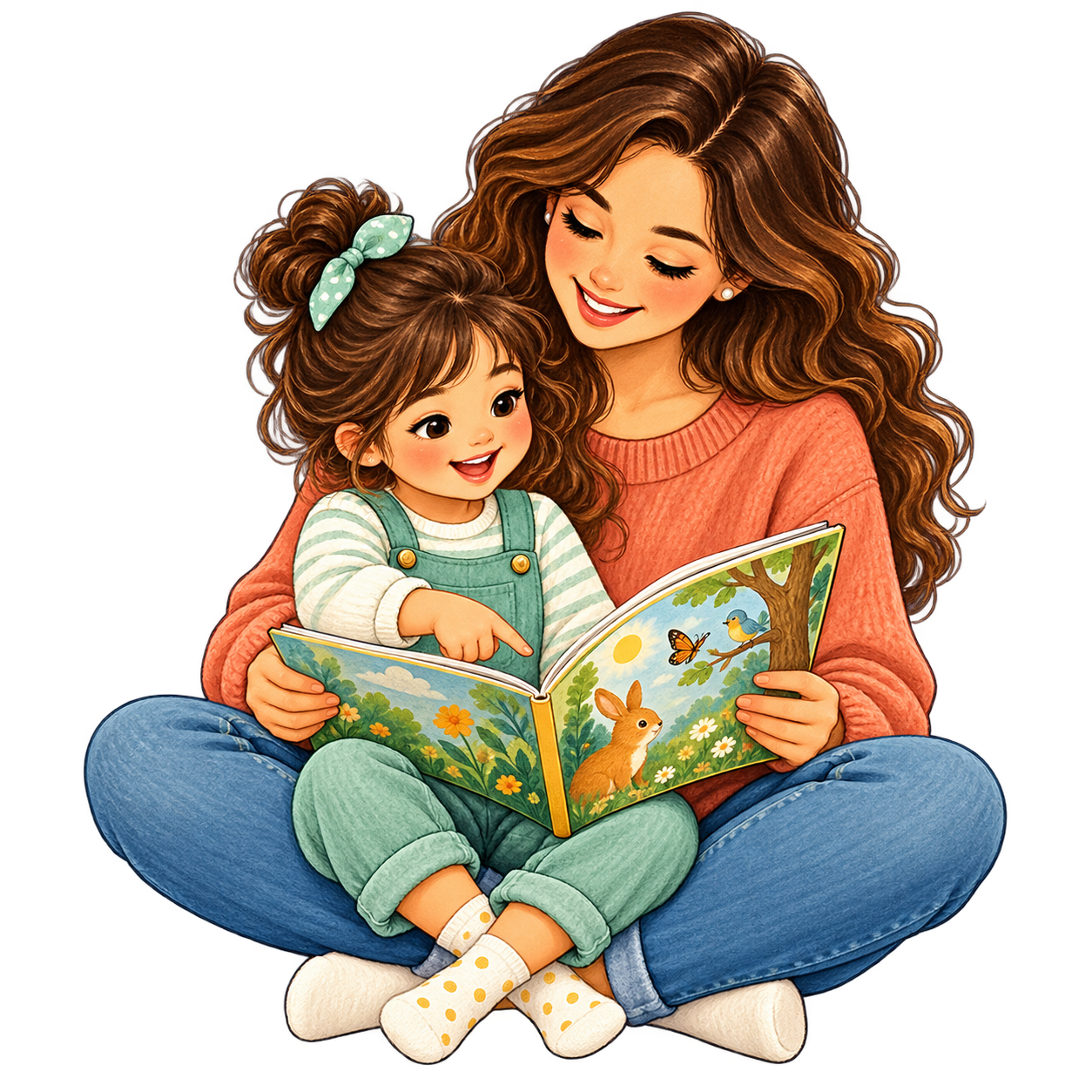 親子で読み聞かせの無料イラスト