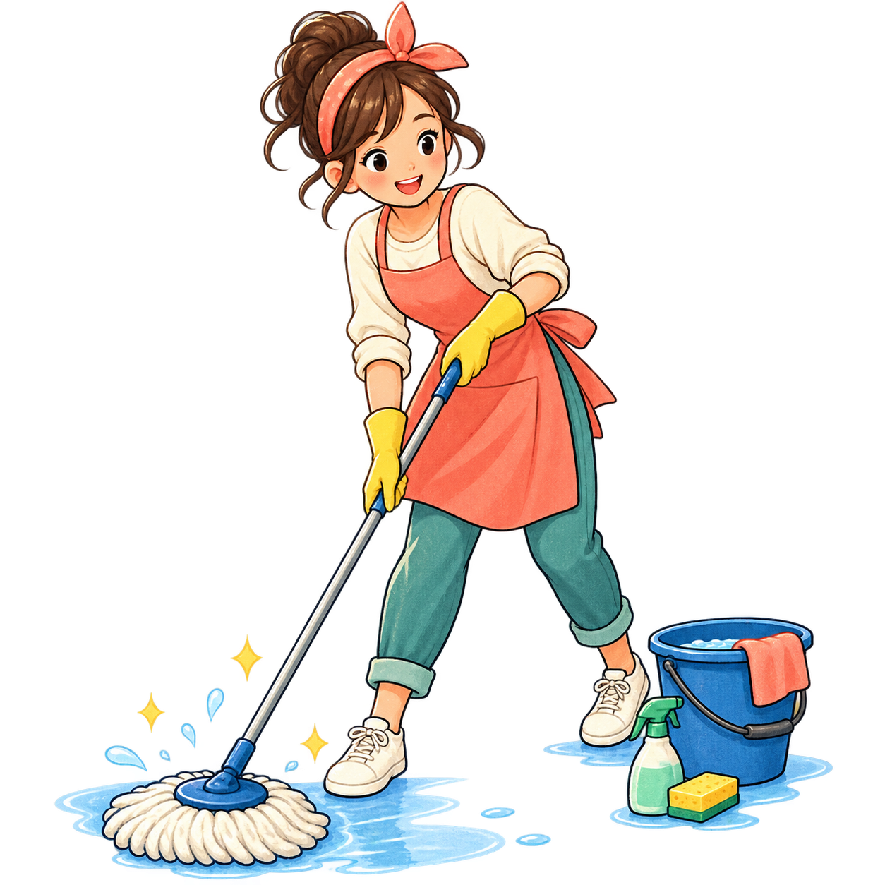 掃除をする人の無料イラスト