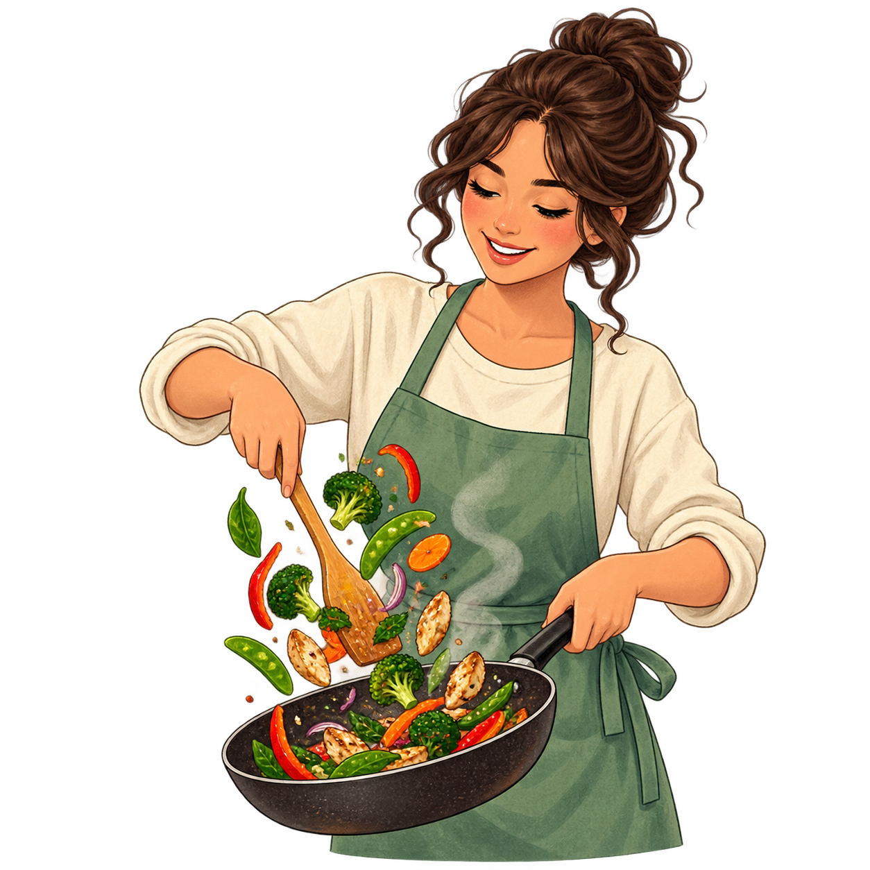 料理をする人の無料イラスト