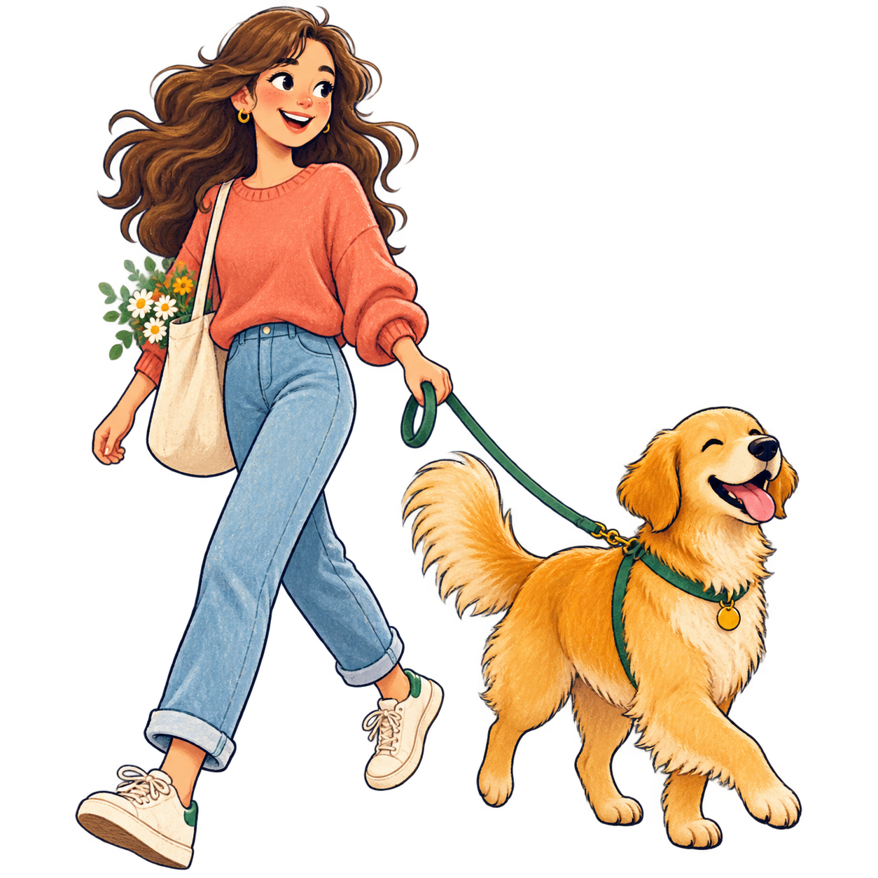 犬の散歩の無料イラスト