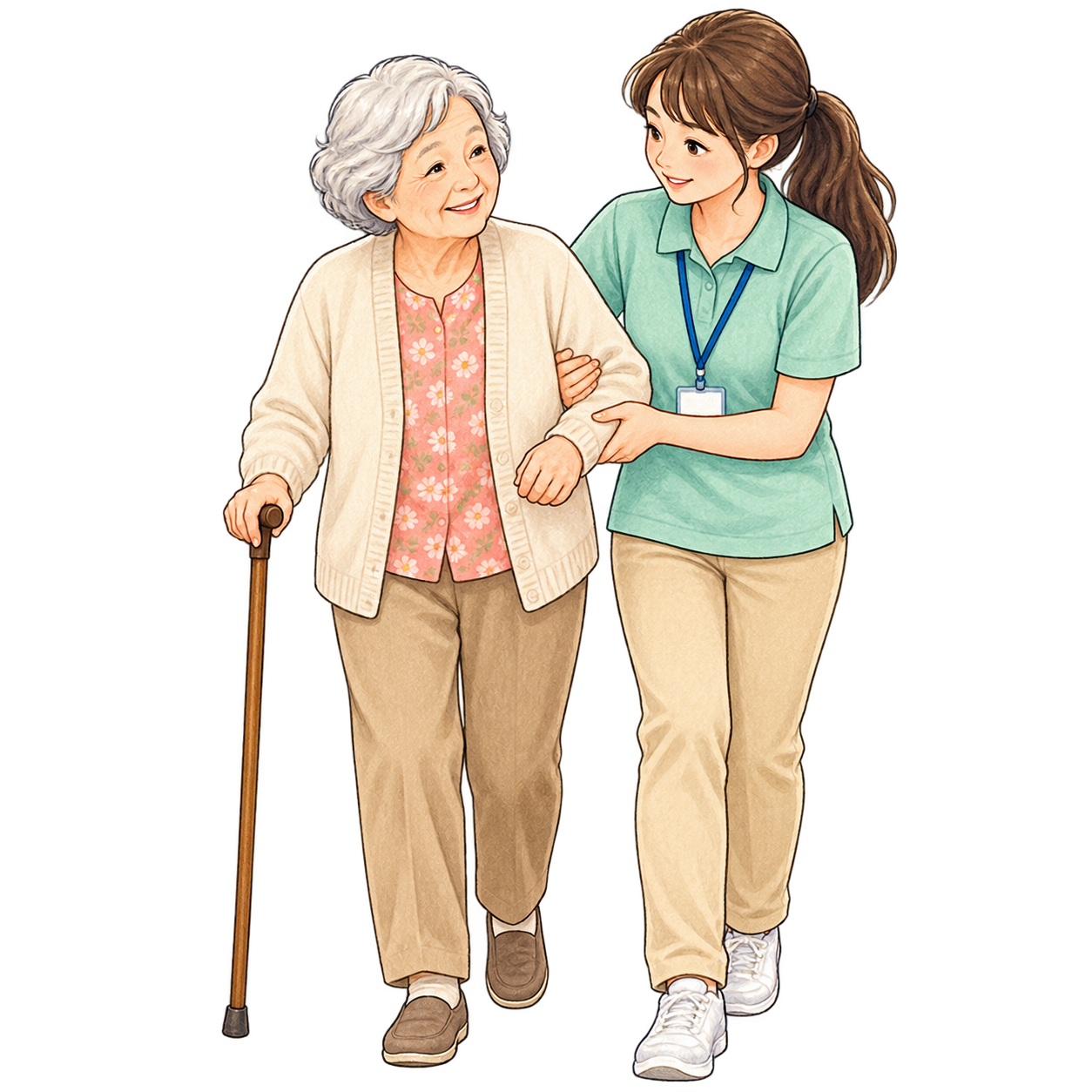 介護・歩行支援の無料イラスト