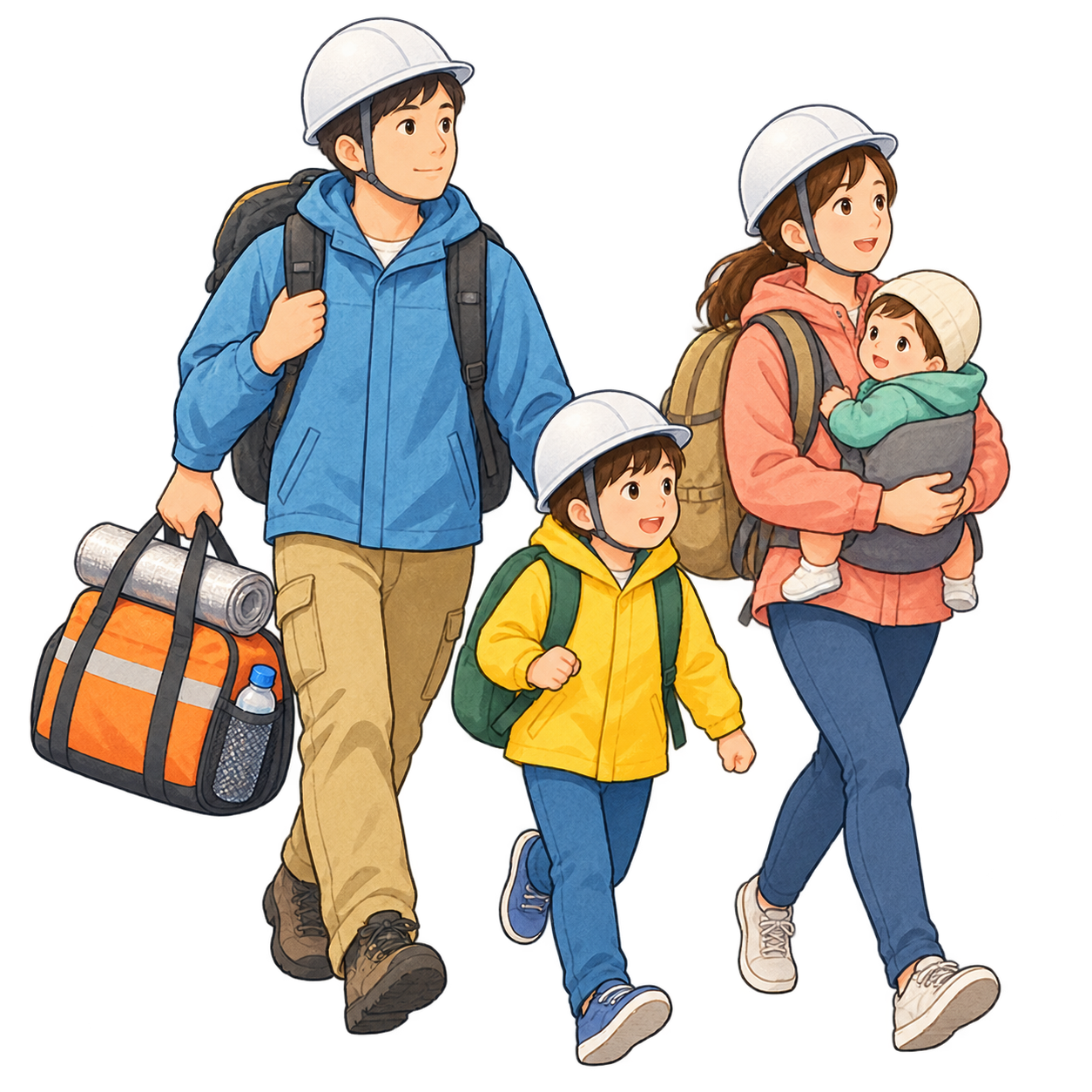 避難する家族の無料イラスト