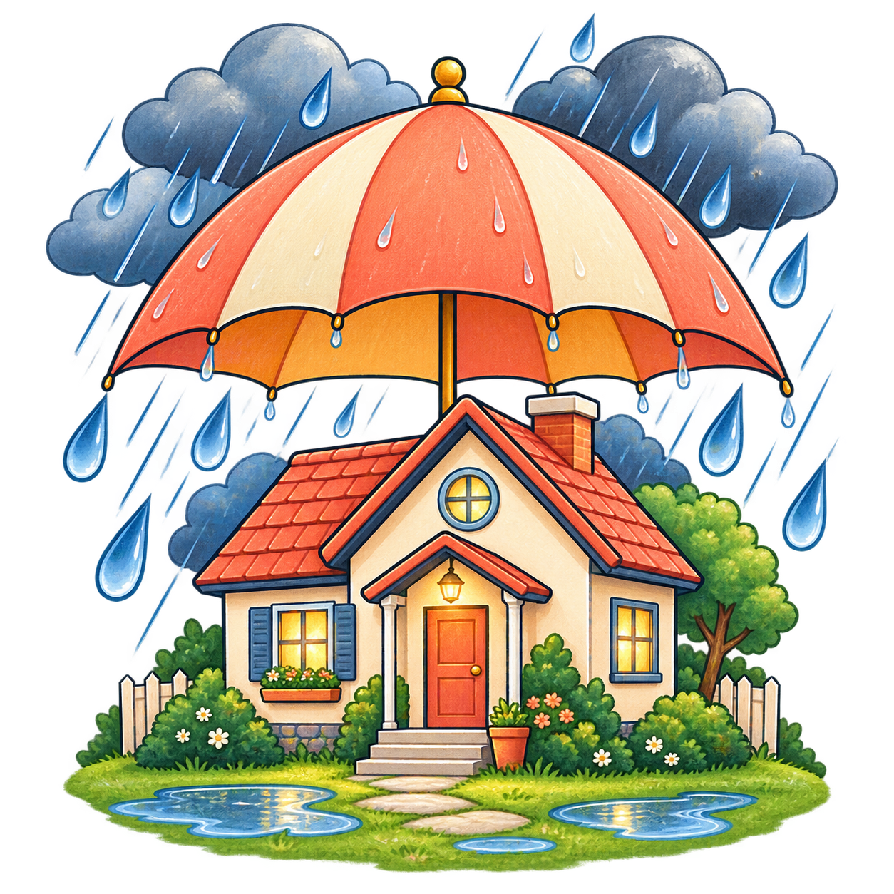 大雨に注意の無料イラスト