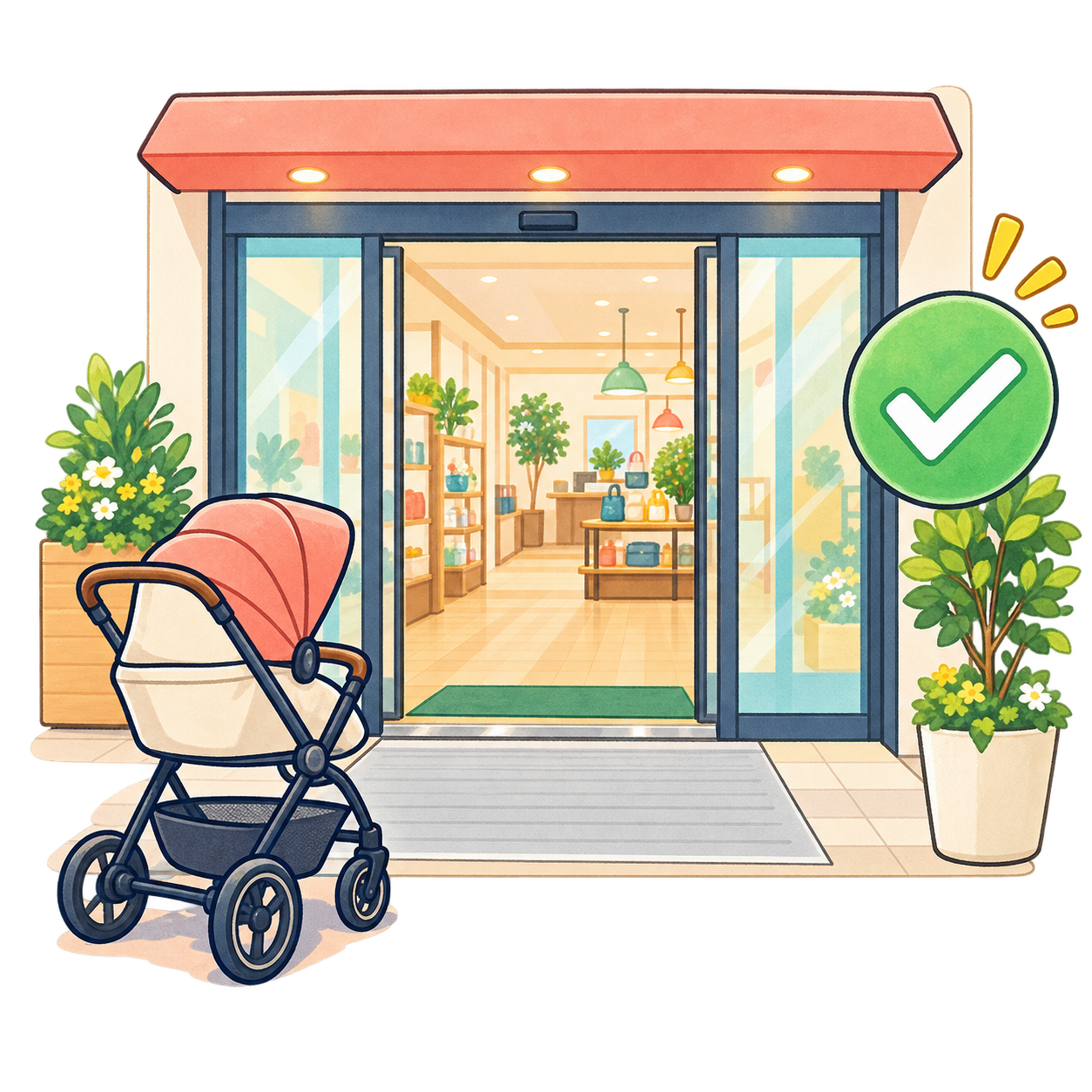 ベビーカーOKの無料イラスト