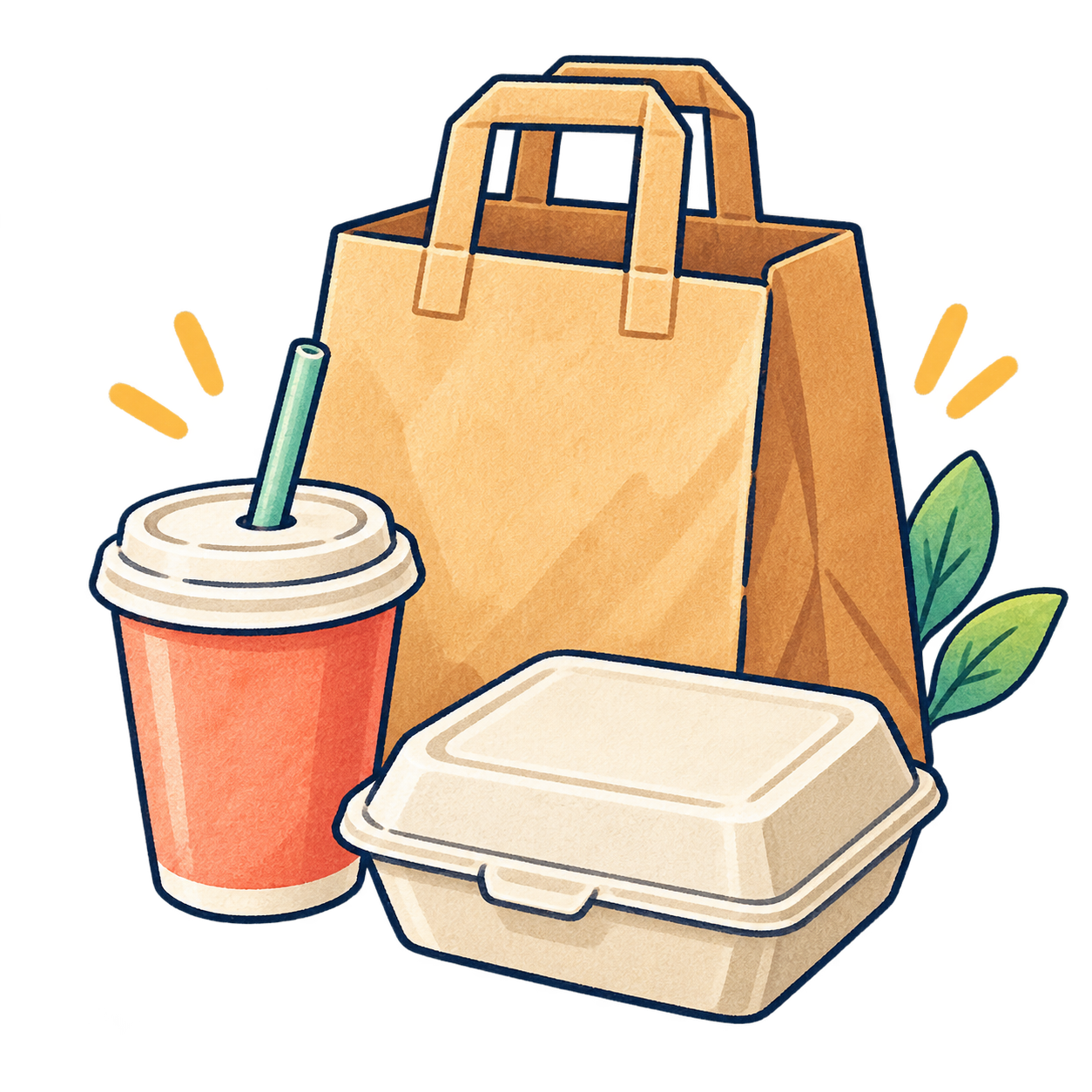 テイクアウトできますの無料イラスト